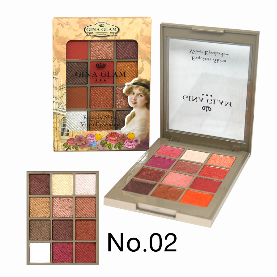 GINA GLAM Exquisite Shine Velvet Eyeshadow พาเลท 12 โทนสี No.02 ราคาส่งถูกๆ w.95 รหัส ES483