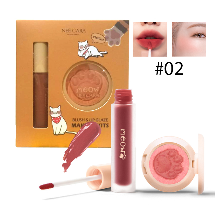 Nee cara Makeup Blush  lip Glaze เซ็ตลิป+ปัดแก้ม No.02 ราคาส่งถูกๆ W.110 รหัส L17-2