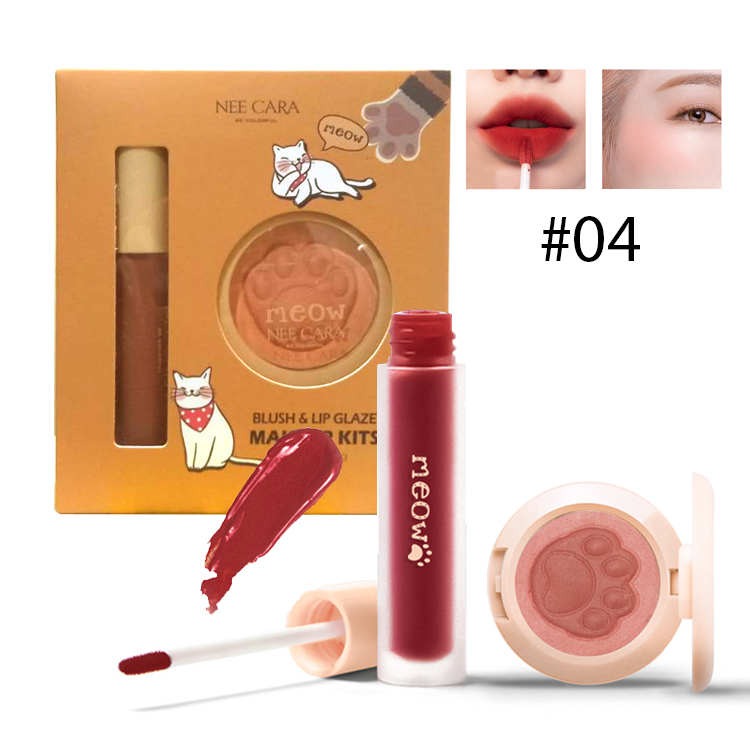 Nee cara Makeup Blush  lip Glaze เซ็ตลิป+ปัดแก้ม No.04 ราคาส่งถูกๆ W.110 รหัส L17-4
