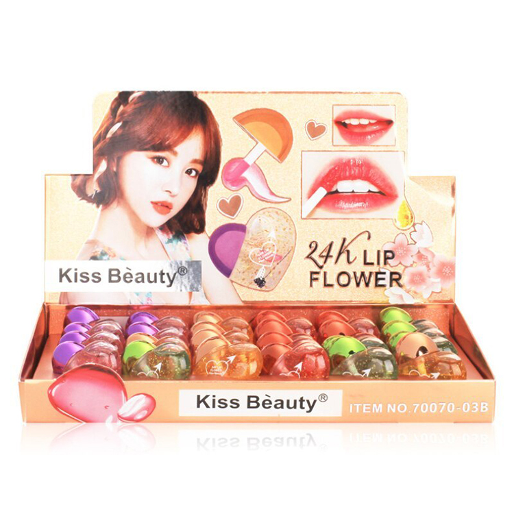 Kiss Beauty 24K Lip Flower ลิปมันเปลี่ยนสี Package รูปหัวใจสุดน่ารัก ราคาส่งถูกๆ W.520 รหัส L930