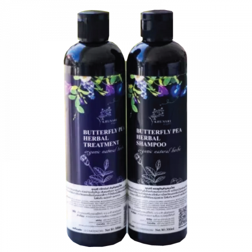 H334 : KhunSri Butterfly Pea Herbal Shampoo + Treatment ให้ผมดำ เงา นุ่มลื่น W.650 รหัส.H334