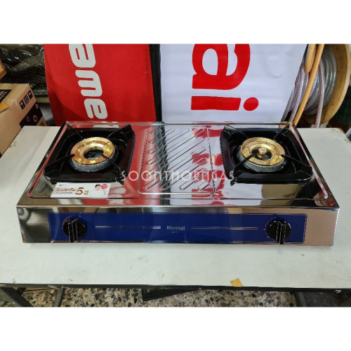 เตาแก๊สตั้งโต๊ะ 2 หัวเตา หน้าสแตนเลส ข้างสี หัวเตาทองเหลือง Rinnai รุ่น RT-902C 1