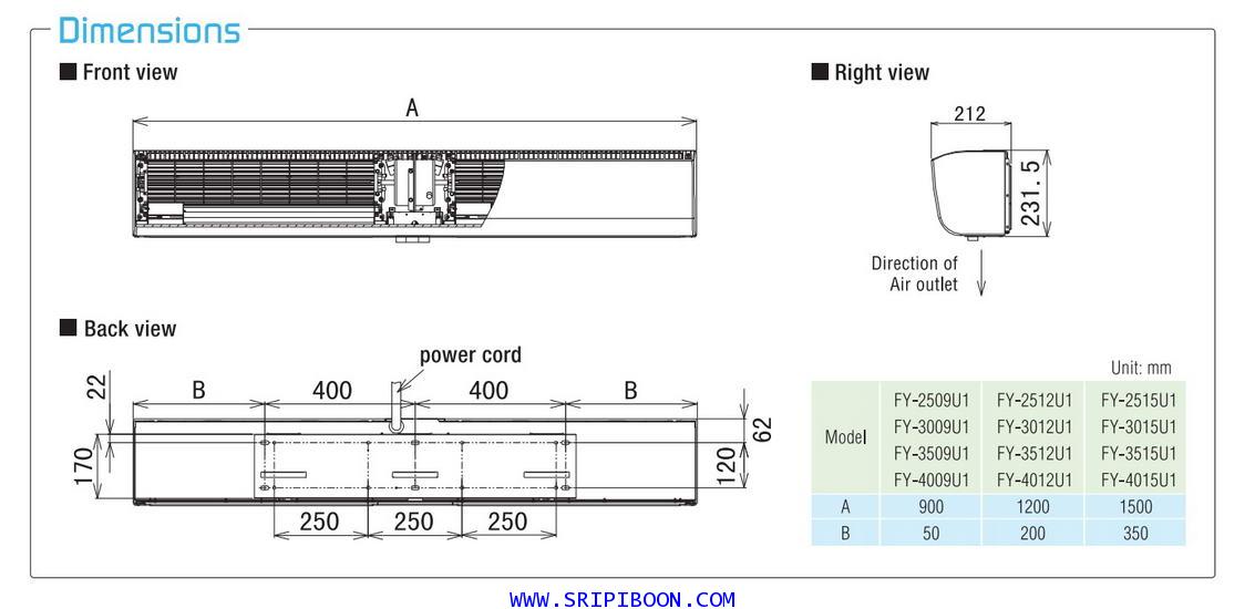ม่านอากาศ PANASONIC Air Curtain พานาโซนิค FY-4015U1 ขนาด 150 ซม.ส่งถึงบ้าน! โทร.02-8050094-5 8