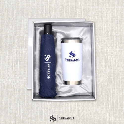 ชุด Gift set 2 ชิ้น แก้วน้ำเก็บอุณหภูมิ + ร่มพับ 3 ตอน รหัส A2502-13KP