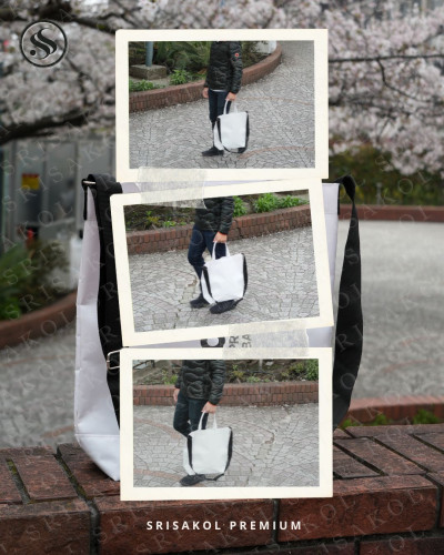 Premium Bag กระเป๋าผ้าใบสีขาว รหัส A2506-9B 1
