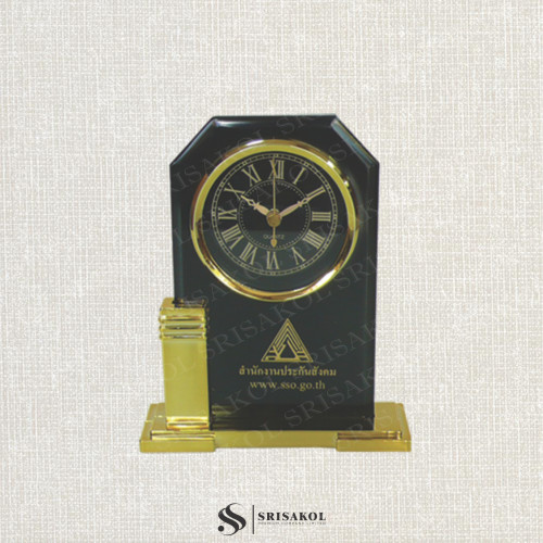 นาฬิกาตั้งโต๊ะเรือนดำ เสาเดี่ยว ฐานชุบสีทอง รหัส  A2223-13C 1