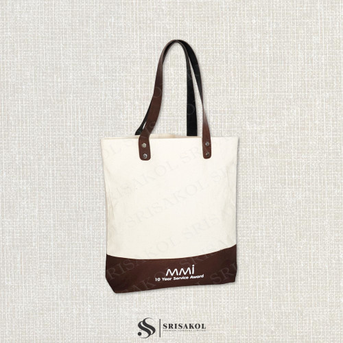 Canvas Bag กระเป๋าผ้าแคนวาส หูหนังเทียม รหัส A2602-19B