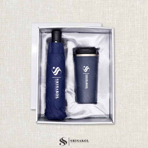 ชุด Gift set 2 ชิ้น แก้วน้ำเก็บอุณหภูมิ + ร่มพับ 3 ตอน รหัส A2502-8KP