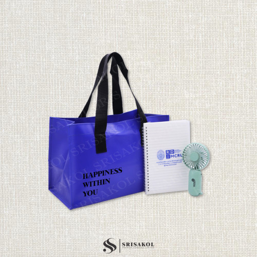 Giftsetของขวัญของที่ระลึก 3 ชิ้น เซทกระเป๋าผ้าใบ+สมุด+พัดลมมือถือ รหัส A2506-12SB