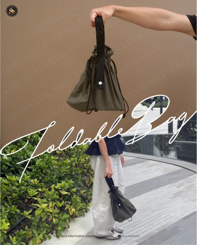 Foldable premium bag ถุงผ้าหูรูด ผ้าไมโครพีช รหัส A2617-18B