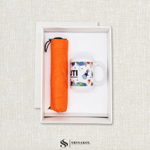 ชุด Gift set 2 ชิ้น แก้ว Mug เซรามิคพิมพ์ลาย + ร่มพับ 3 ตอน รหัส A2502-12PS