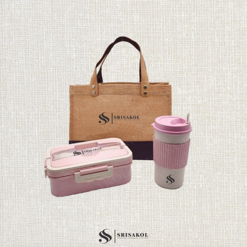 ECO Gift set กระเป๋าผ้ากระสอบ + กระบอกน้ำ + กล่องใส่ข้าว รหัส A2214-10SU/1