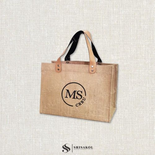 Premium Bag กระเป๋าผ้ากระสอบ หูหนังเทียม รหัส A2523-2B 3