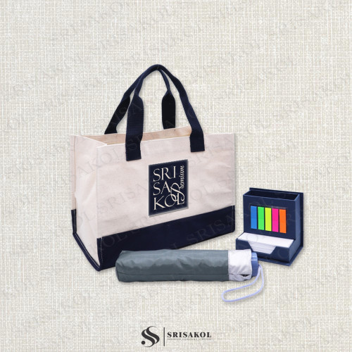 Premium Giftset เซทกระเป๋าผ้าแคนวาส +ร่มพับ + ECO Memo รหัส A2606-5SU