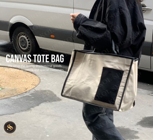 Canvas Tote Bag กระเป๋าผ้าแคนวาส หูหนังเทียม รหัส A2603-10B 2