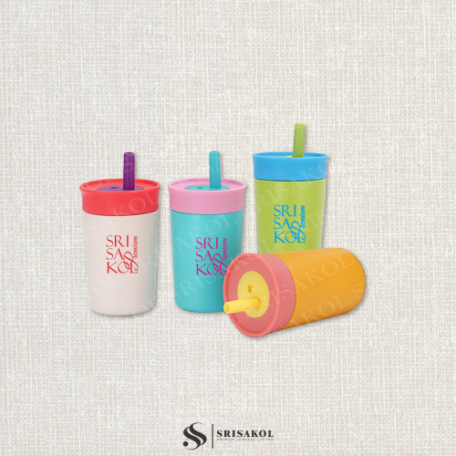 กระบอกน้ำพรีเมี่ยม สีสันสดใสพร้อมหลอดดูด รหัส A2615-1PS