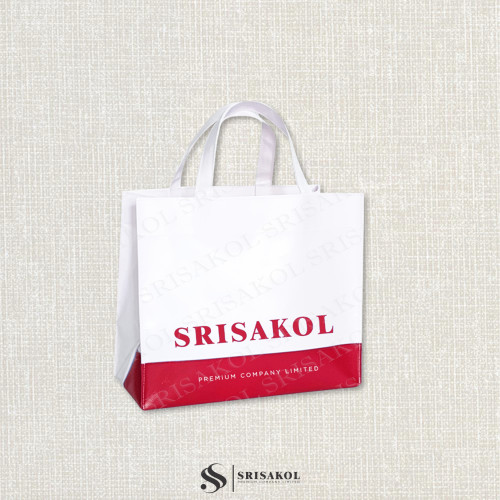 ของที่ระลึกองค์กร กระเป๋าผ้าใบสีขาวสลับสีแดง รหัส A2506-15B