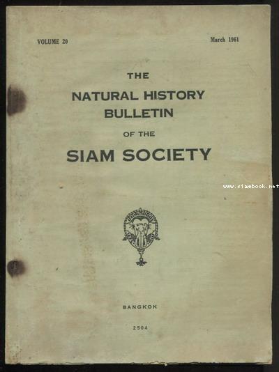 The Natural History Bulletin of The Siam Society Volume 20 March 1961