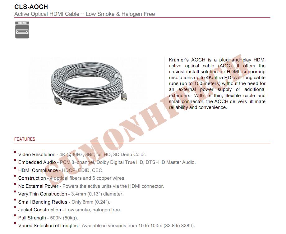 Kramer HDMI Fibre Optic Cables CLS-AOCH-295 90.0m