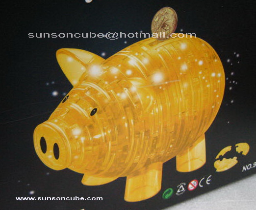 3D Piggy Bank - Crystal Puzzle / Tranparent yellow