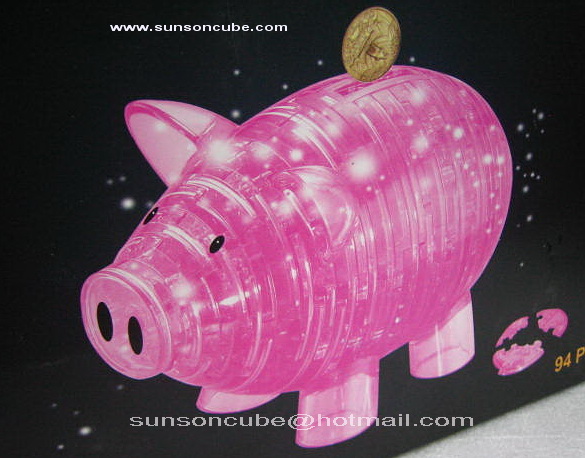 3D Piggy Bank - Crystal Puzzle / Tranparent Pink