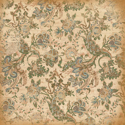 กระดาษ scrapbook KC- Teal Floral  Newsprint 12x12 single side แบรนด์ผลิตและนำเข้าจากUSA