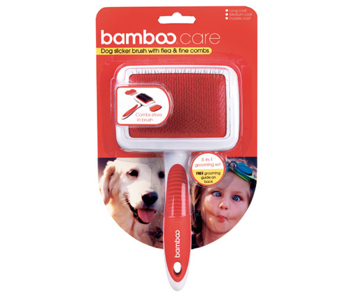 Bamboo 90011 Dog Wire Brush With Flea  Fine Combs