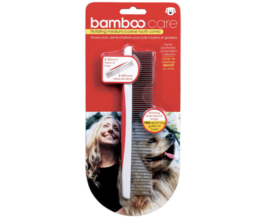 Bamboo : 90008 ที่แปรงขน Bamboo เป็นพลาสติก สีแดง-ขาว แปรงหDog/Cat Rotating Medium/Coares Tooth Comb
