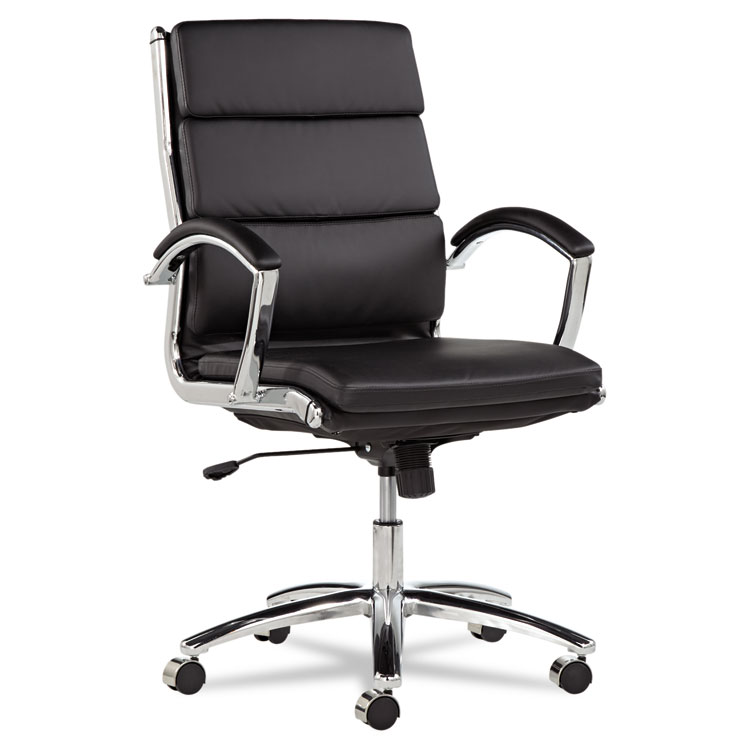 Alera : ALR4219* เก้าอี้สำนักงาน Neratoli Mid-Back Swivel/Tilt Chair, Black Soft-Touch Leather