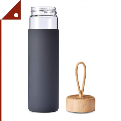 Yomious : YMOAMZ001* ขวดแก้ว Borosilicate Glass Water Bottle with Bamboo Lid and Silicone Sleeve,  2