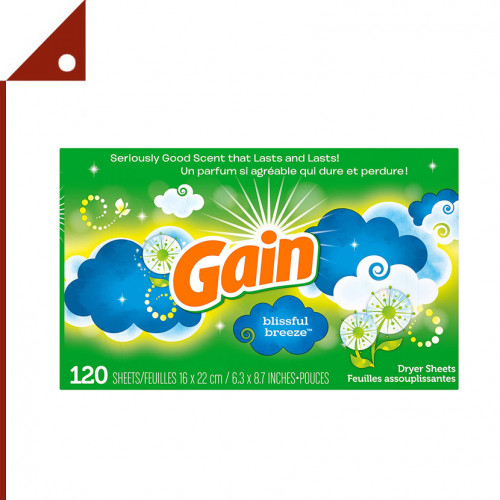 Gain : GANBFB-120* แผ่นปรับผ้านุ่ม แผ่นอบผ้า Fabric Softener Dryer Sheets, Blissful Breeze, 120 Shee