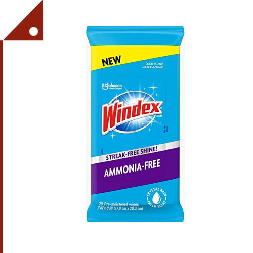 Windex : WDX314277* ผ้าเปียกทำความสะอาดกระจก Ammonia-Free Premoistened Glass Wipes, 25 Count