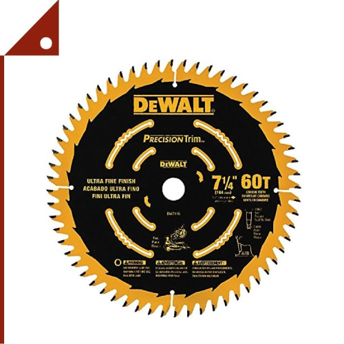 DEWALT : DWTDW7116* ใบตัด ใบเลื่อยวงเดือน 60T Precision Trim Miter Saw Blade, 7-1/4Inch.