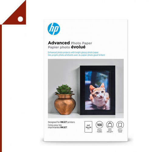 HP : HPAQ6638A* กระดาษปริ้นรูปภาพ Advanced Photo Paper, Glossy, 4x6, 100 Sheets
