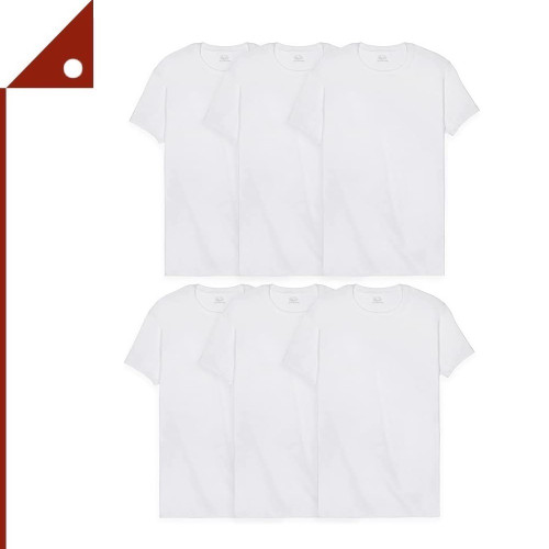 Fruit of the Loom : FOLMEW-L* เสื้อยืดคอกลม Men's Eversoft Stay Tucked Crew T-Shirt 6-pk. White-Larg