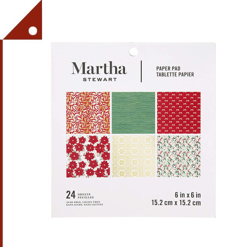 Martha Stewart : MAT30068359* กระดาษลายสี Paper Pad, Red White Greenery, 6x6 inch, 24 sheets