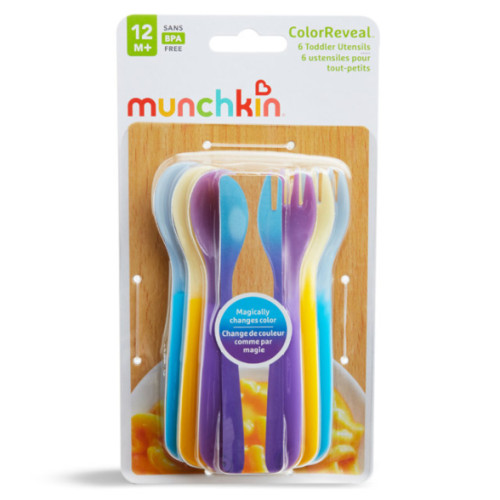 Munchkin : MNK17466* ช้อนตกอาหาร ColorReveal Color Changing Toddler Utensils 6pk.