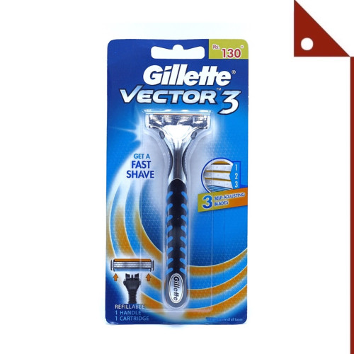Gillette : GILVT3* มีดโกนหนวด Vector3 Razor Handle Holds Sensor Sensor Excel & Sensor 3 Blades