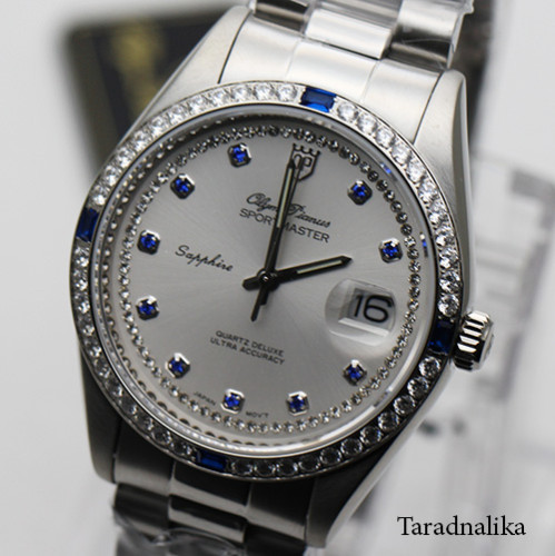 นาฬิกา Olym pianus sportmaster sapphire 89322G-658  หน้าเงิน พลอยล้อม