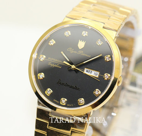 นาฬิกา Olym pianus sportmaster ควอทซ์ sapphire 890-09M-406E เรือนทอง หน้าปัดดำ
