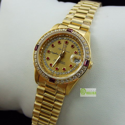 นาฬิกา Olym pianus lady sapphire T68322-403E ประดับคริสตัลแดงขาว