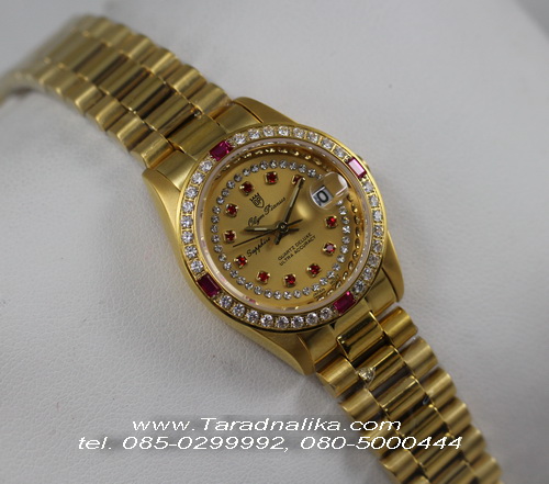 นาฬิกา Olym pianus Lady Crystal Shapphire T68322-403E เรือนทอง 2