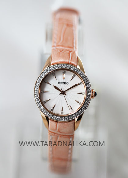 นาฬิกา SEIKO modern lady crystal ควอทซ์ SRZ388P1 สายหนัง pinkgold 1