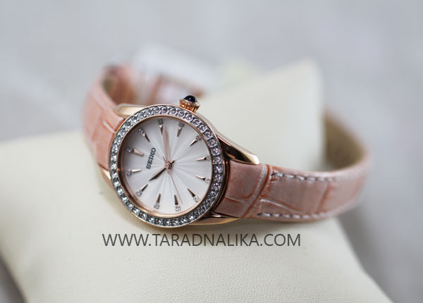นาฬิกา SEIKO modern lady crystal ควอทซ์ SRZ388P1 สายหนัง pinkgold 4