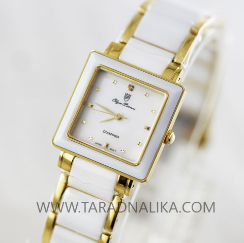 นาฬิกาข้อมือ Olym Pianus Sapphire Ceramic 8275L-601 เซรามิคขาวขอบทอง