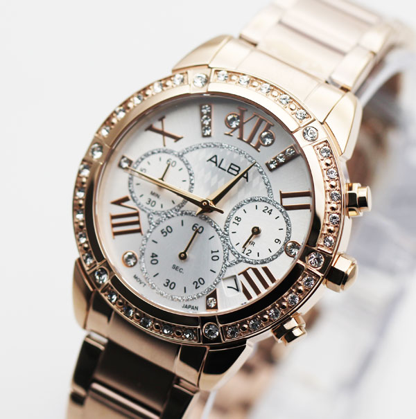 นาฬิกา ALBA modern ladies crystal AT3B84X1 เรือนทอง pinkgold