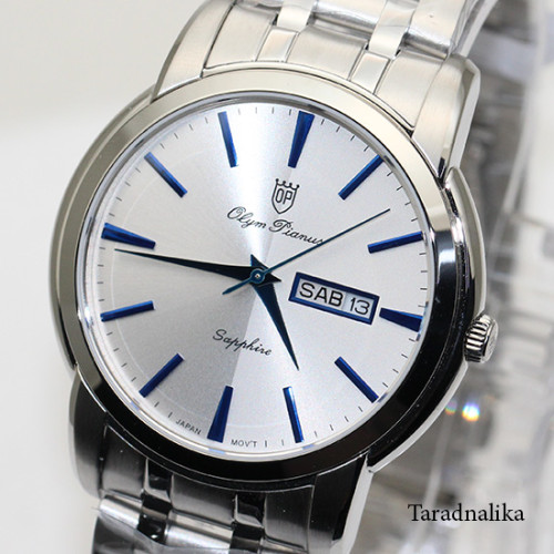 นาฬิกา Olym pianus Gent sapphire quartz 5688M-616 ตัวเรือนเงิน หน้าปัดขาว