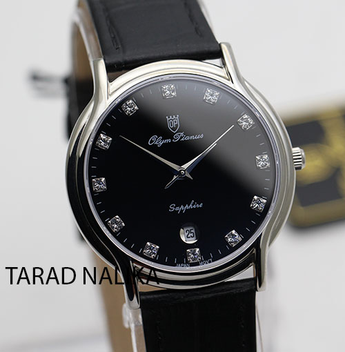 นาฬิกา Olympia Pianus sapphire quartz 151-2M-616 สายหนัง หน้าปัดดำ 1