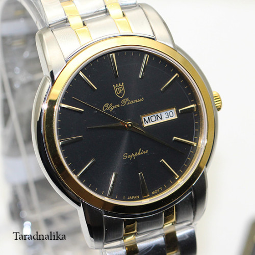 นาฬิกา Olym pianus Gent sapphire quartz 5688M-616 สองกษัตริย์ หน้าปัดดำ 1