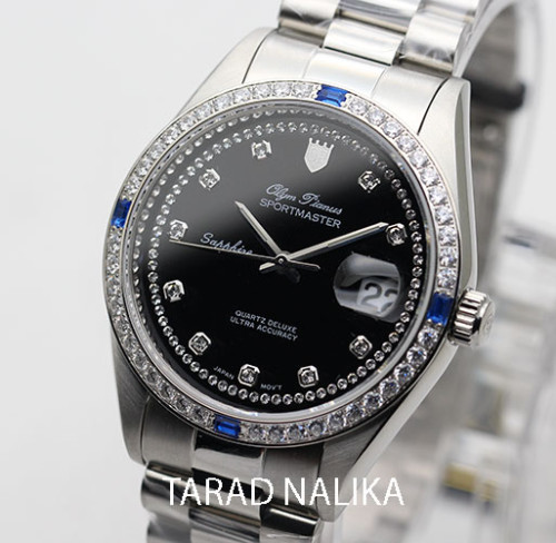 นาฬิกา Olym pianus sportmaster sapphire 89322G-658  หน้าปัดดำ พลอยล้อม